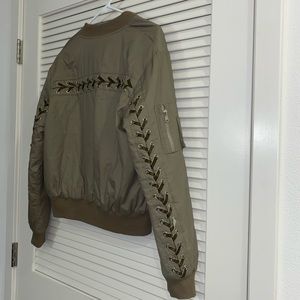 Boohoo Olive Velvet Laced Bomber Jacket